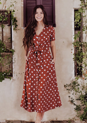 two-piece dress in polka dot