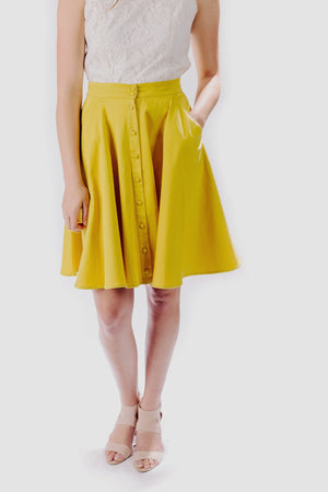 button-down skirt in canary