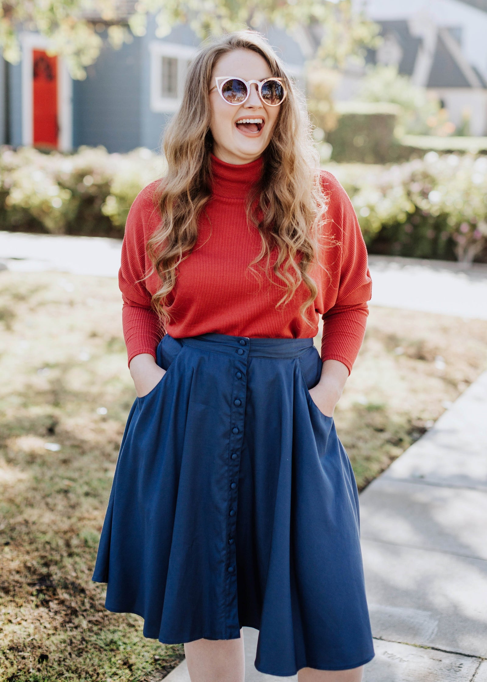 button-down skirt in navy