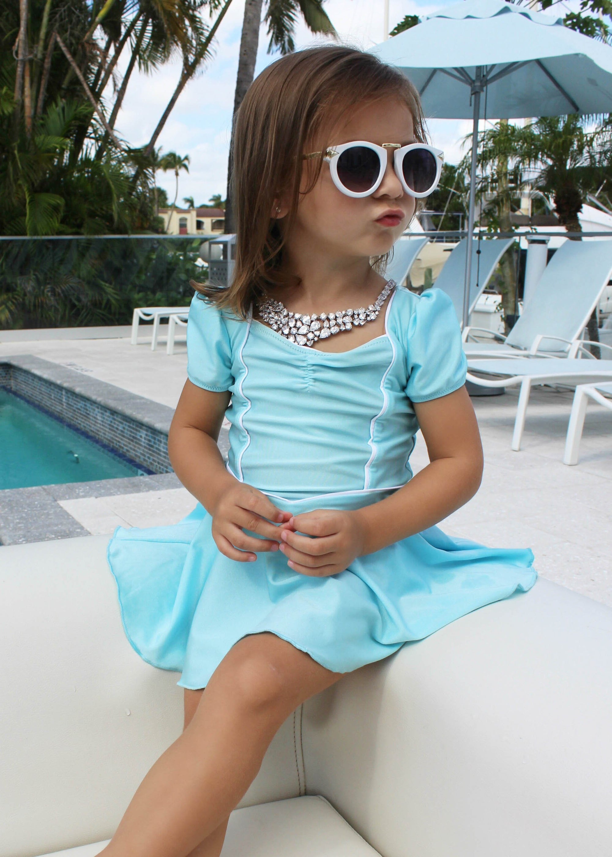 princess swim dress in blue