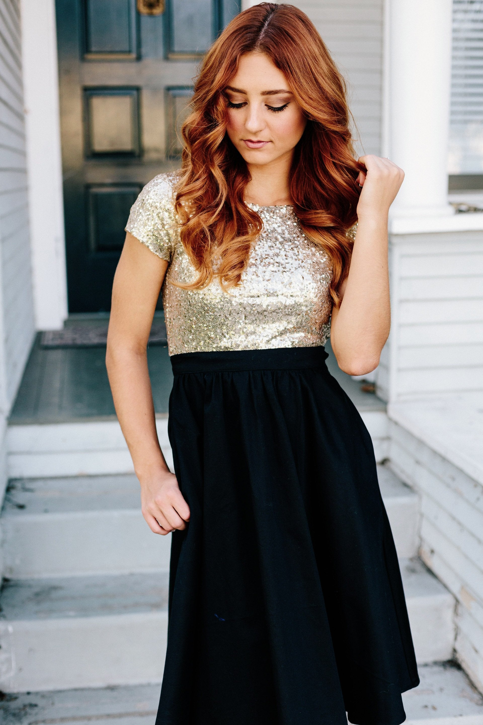 black top with gold sequins