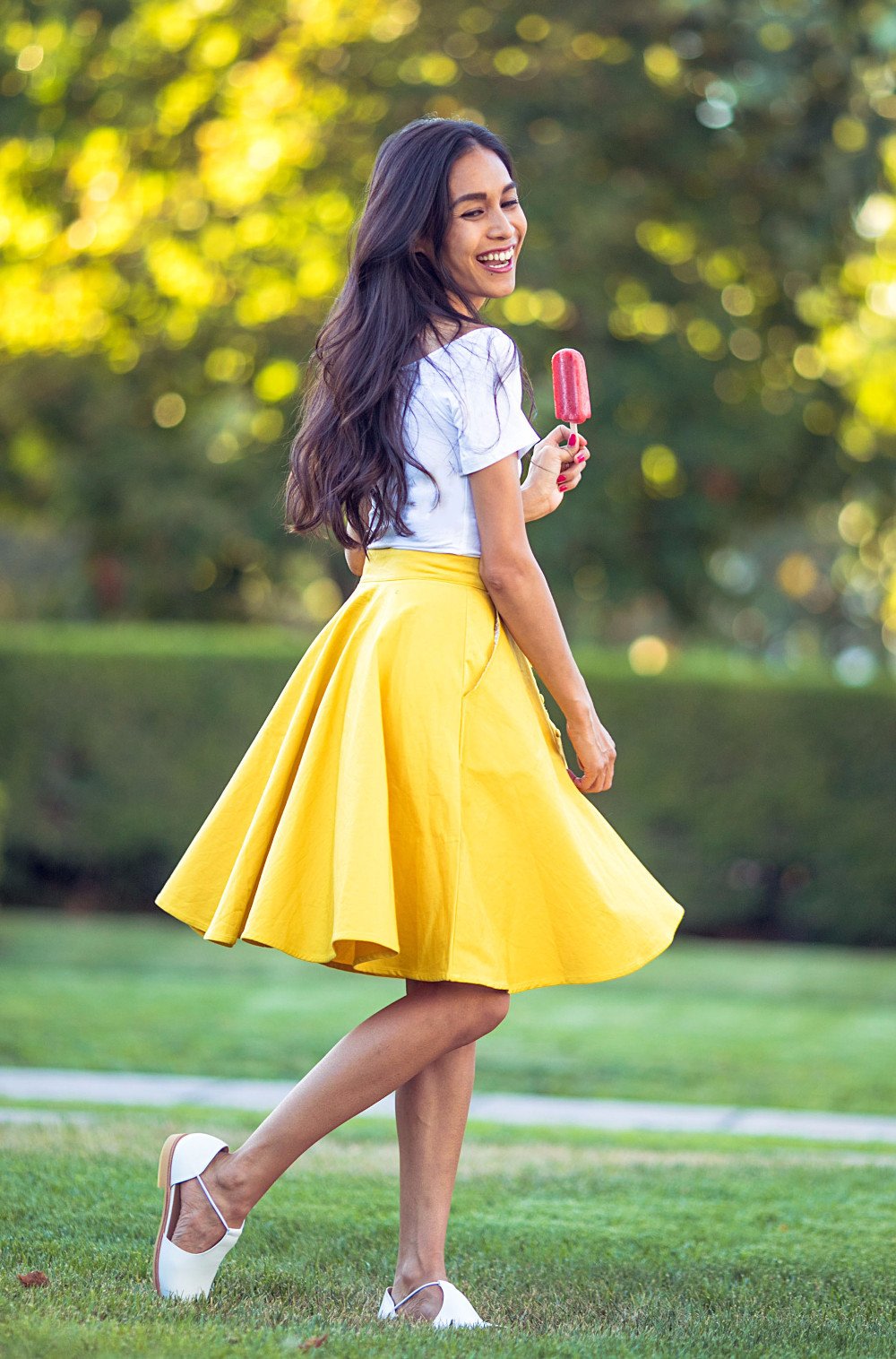 button-down skirt in canary